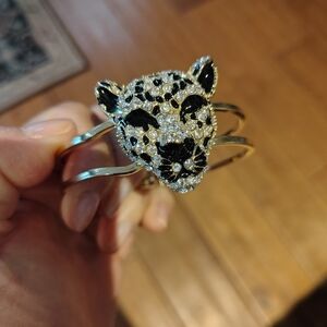 Alilang Gold Cheetah Leopard Face Cuff Bracelet